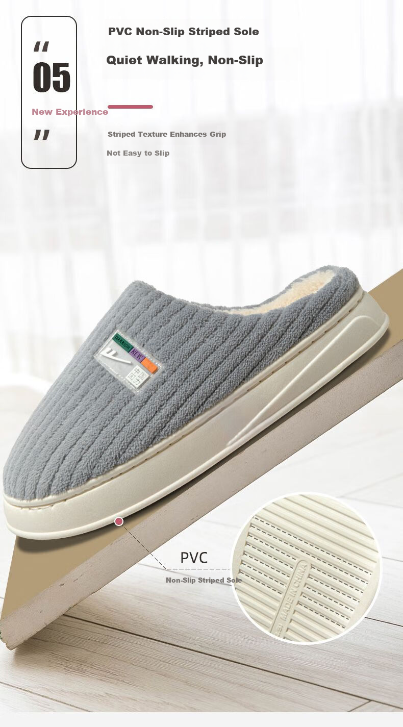 Warrior Men's Cotton Slippers Winter New Thick Sole Plush Warm Home Slippers 0806 Gray Size 40-41 8