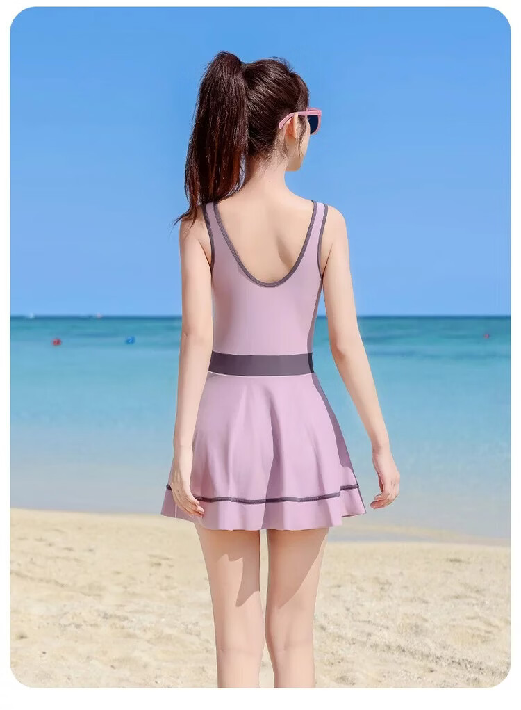 Xtep Women's Sleeveless One-Piece Swim Dress Slimming Tummy Control Conservative Beach Vacation Versatile Swimsuit 6