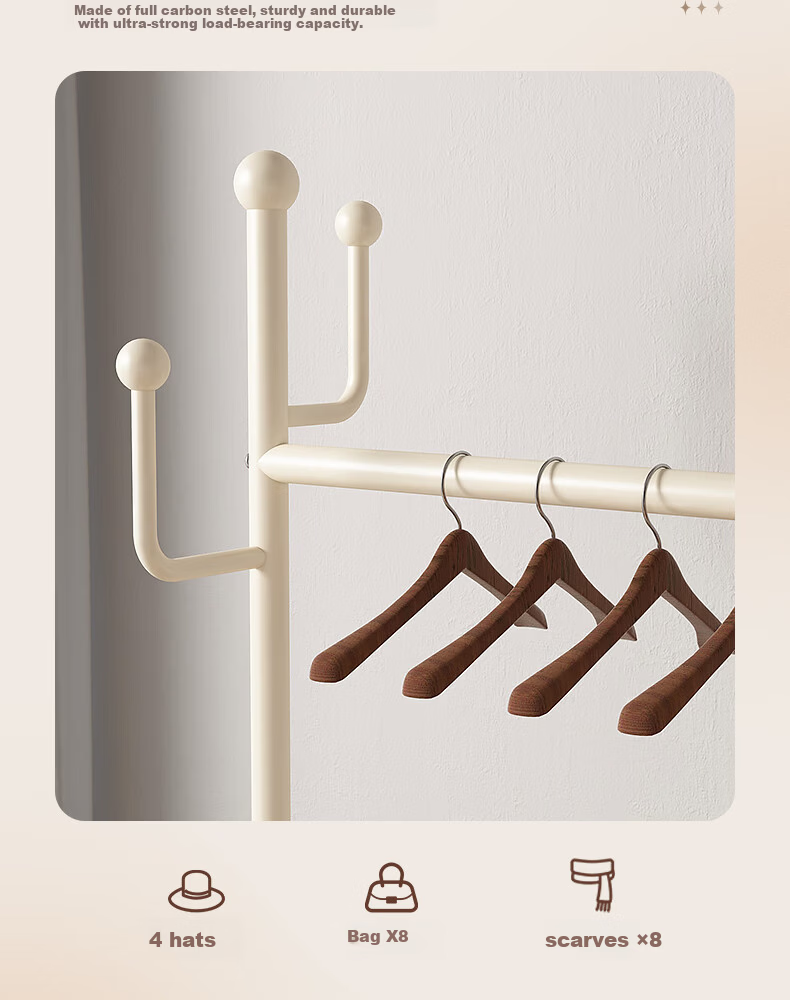 Sannoyilin Floor Standing Coat Rack Bedroom Home Portable Clothes Hanger Indoor Clothes Rack Bedside Clothes Rack 60cm White 6
