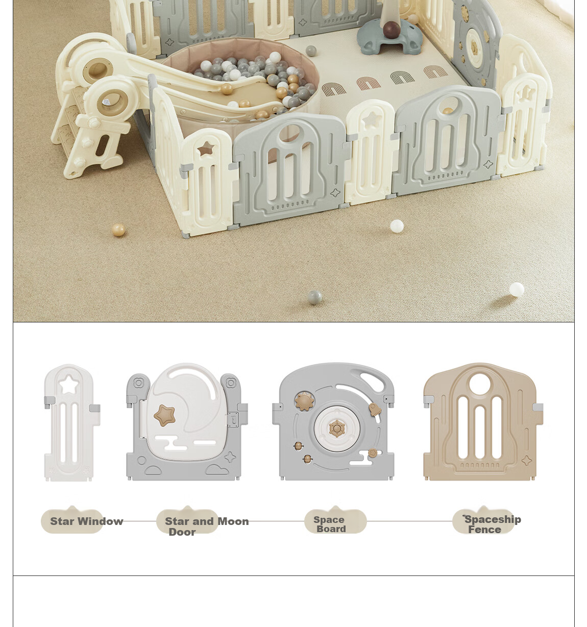 BEIESTATE Baby Crawling Mat Playpen Baby Fence Living Room Astronaut Playpen 180x200cm 11