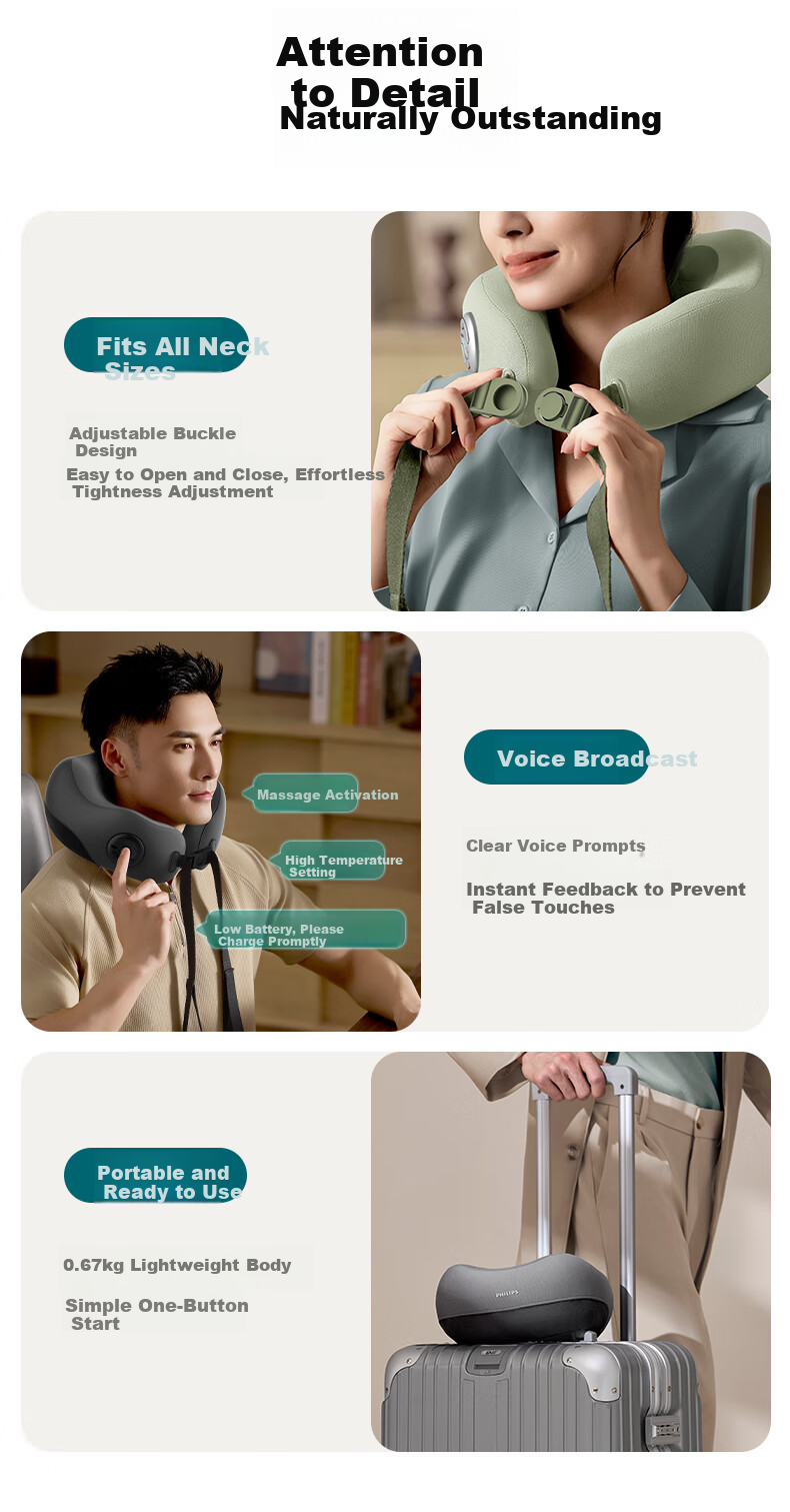 PHILIPS Neck Massager, Small U-Shaped Pillow Massager for Multi-Body Massage And Heat Therapy, Travel And Business Trip Support, 3107N Green, Holiday Birthday Gift, Company Team Building Present 16