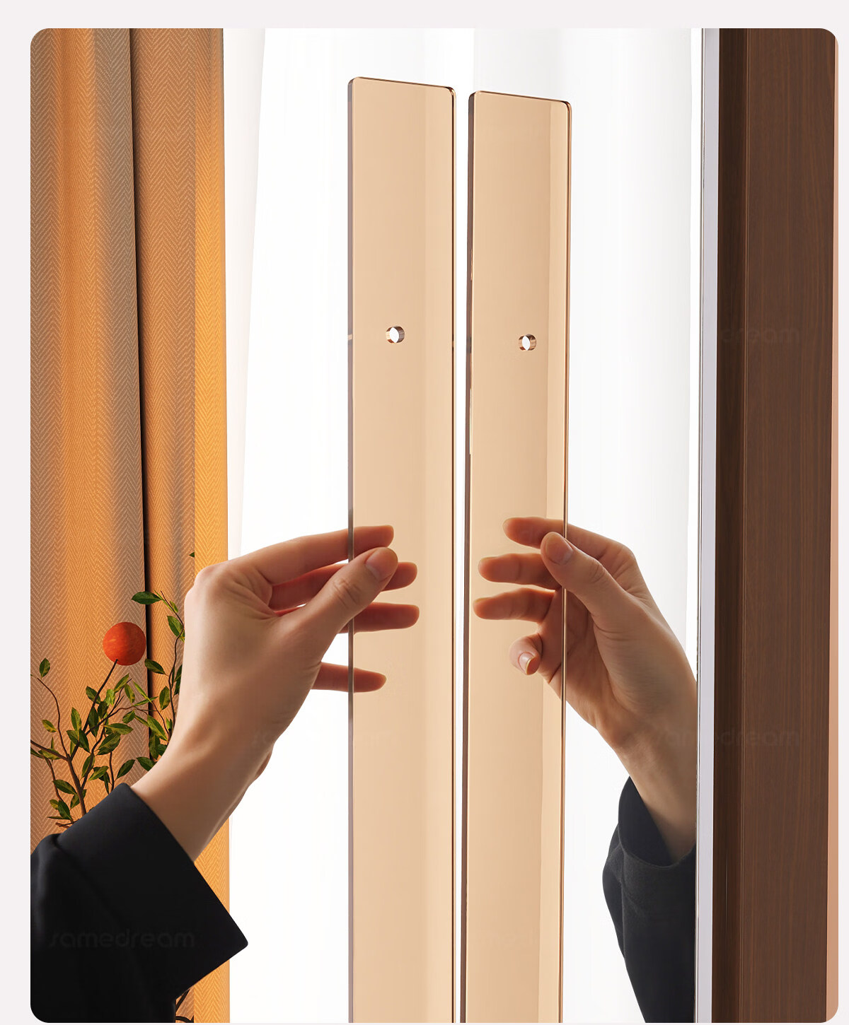 Yousheng Full-Length Mirror Solid Wood Floor Mirror Home Bedroom Dressing Mirror Wall-Mounted Walnut 160x40cm 6