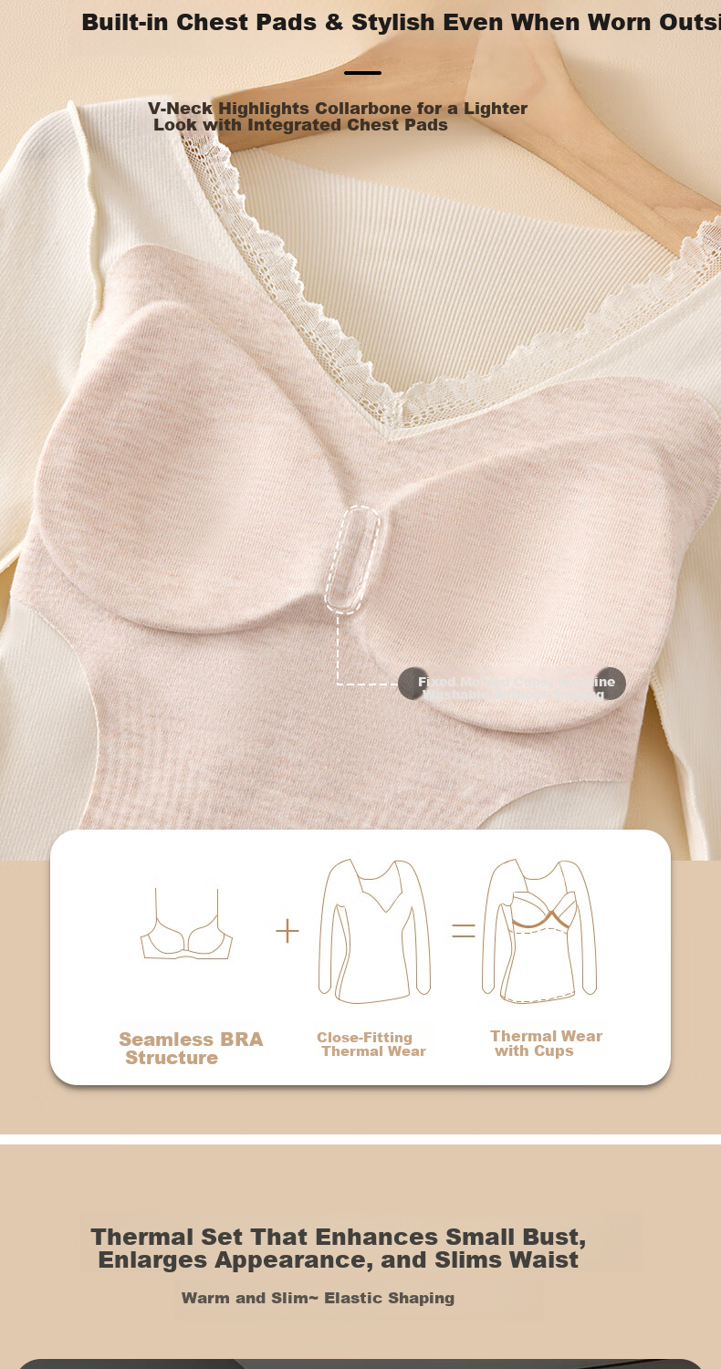 MiiOW Women's Thermal Underwear Set Cotton Slim Fit Fleece Lined Autumn Top and Bottom with Chest Pad Winter Base Layer 4
