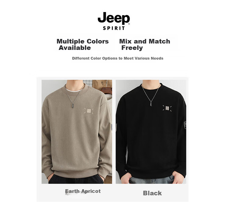 JEEP SPIRIT Men's Heavyweight Sweatshirt Spring Autumn Trendy Casual Loose Fit Crew Neck Black XL 1