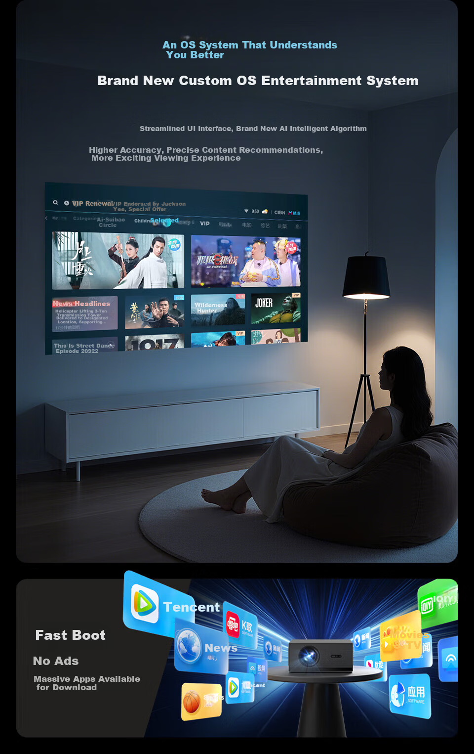 Rigal C3 Smart Home Theater Projector TOF Auto Focus Keystone Correction True 1080P Resolution for Mobile TV 11