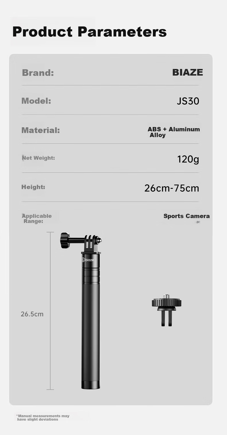BIAZE Compatible with DJI Action 6/5 Pro/4 Handheld Gimbal, Action Camera 360 Ace Pro 2 Selfie Stick, Pocket 3/4 Mount, Invisible Selfie Stick for Photography, 75cm JS30 9