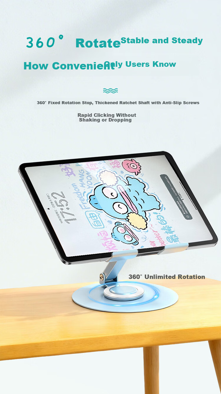 BZBC Flat Stand iPad Desktop Phone Holder 360° Multifunctional Rotatable Foldable Lazy Support Bracket for Gaming Online Classes Drawing Live Streaming Video Universal Phone Light Blue 3