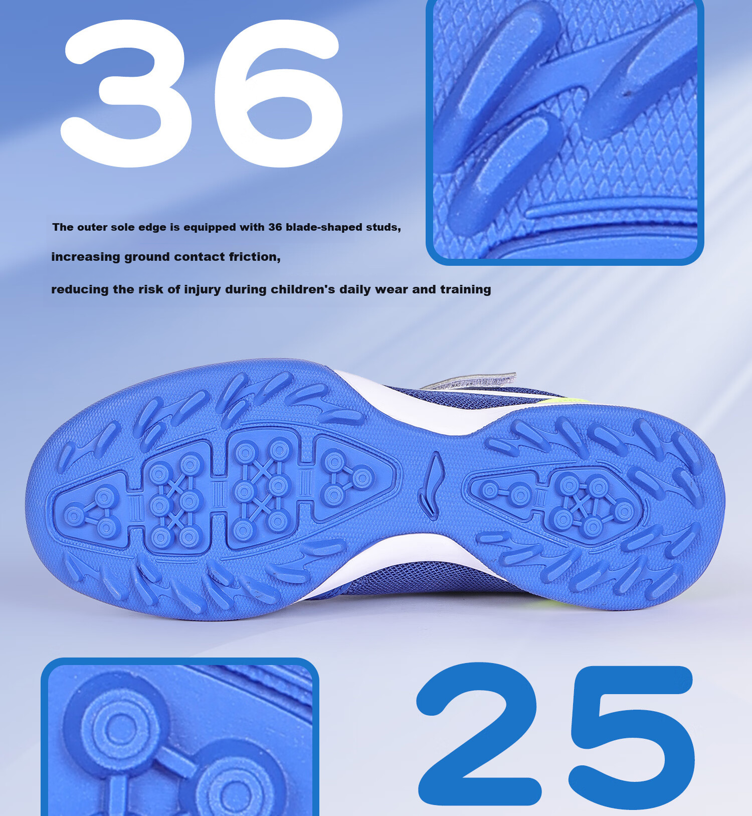 Li-Ning Kids Soccer Shoes TF Turf Studs for Elementary Students 6-12 Years Old, Breathable Mesh, Magic Tape, No Laces, Professional Football Shoes Size 39 8