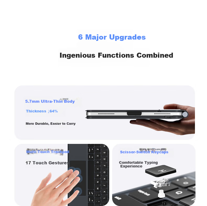 B.O.W Hangshi HA354 2025 New iPad Magic Keyboard for 9th Gen, Compatible with Apple Air 5/4, Magnetic Floating Protective Case, Five-Level Backlight Integrated, Black 7