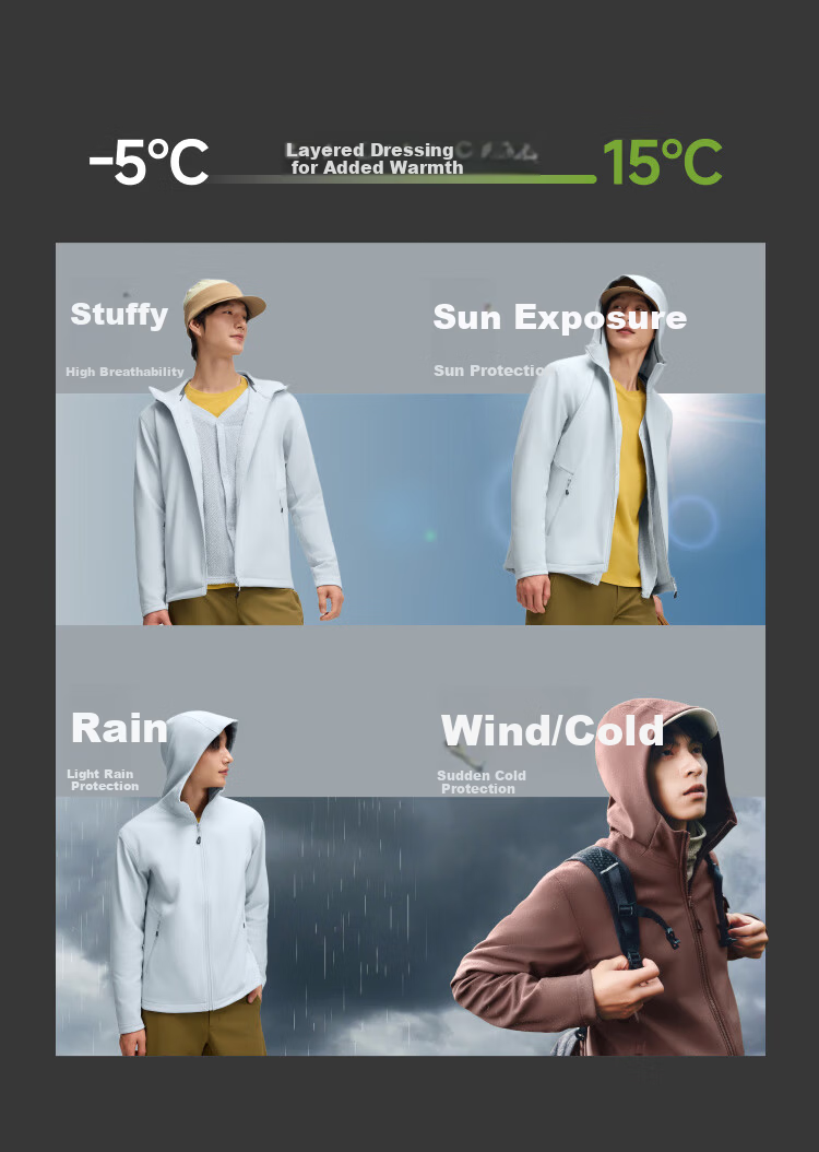 Beneunder Men's Jacket Windproof Fleece Liner Outdoor High Elastic Detachable ST018 Dark Black XL 44