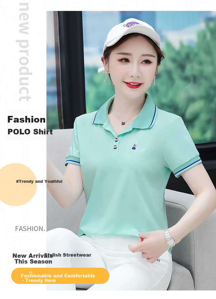 Woodpecker Women's Pure Cotton Short Sleeve T-Shirt Summer Printed Slim Fit Shoulder Polo Shirt Red XL 1