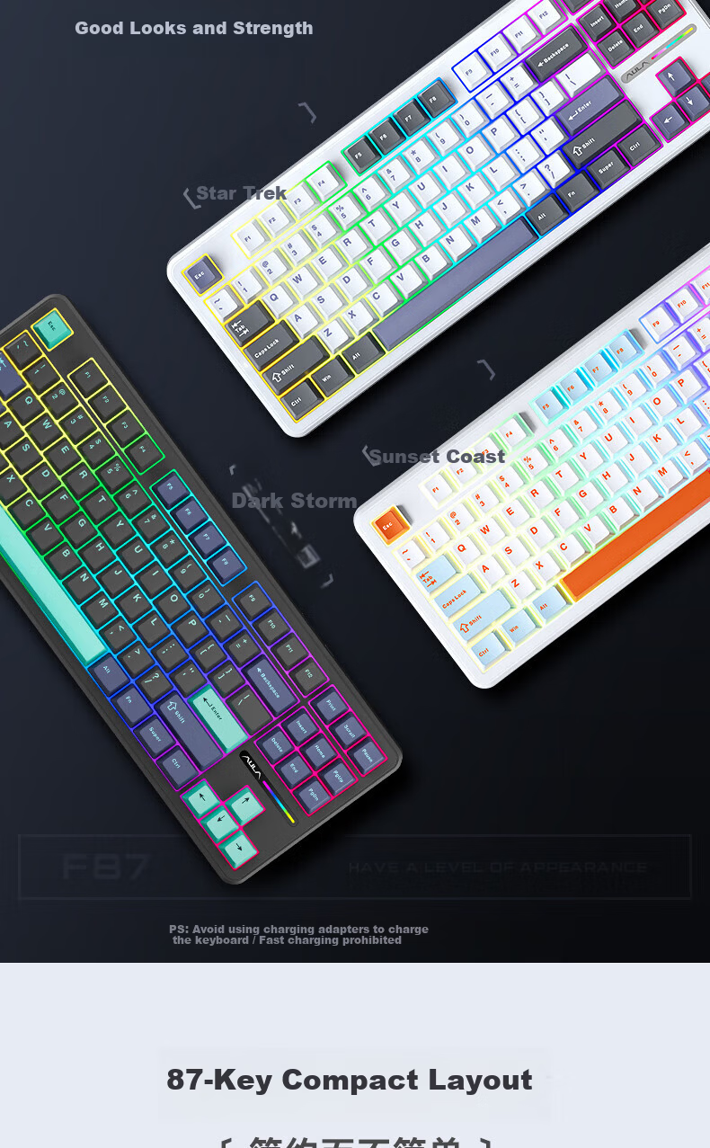 AULA F87Pro Wireless Customizable Mechanical Keyboard Bluetooth Wired Tri-mode 87 Keys Hot-swappable Gasket Structure Gaming Keyboard Black Mist Forged Carbon Liuli Switch 3
