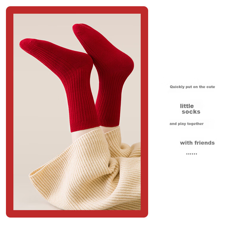 LangSha Children's Red Socks Autumn Winter Boys Girls Combed Cotton Zodiac Year Baby Mid-Calf Socks for Year of the Horse New Year 11