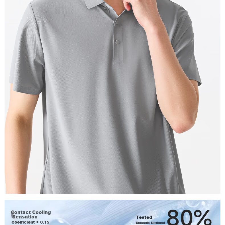 MINISO Men's Polo Shirt Short Sleeve T-Shirt Summer Ice Silk Quick-Dry Men's Collared Top Z Medium Gray M 6