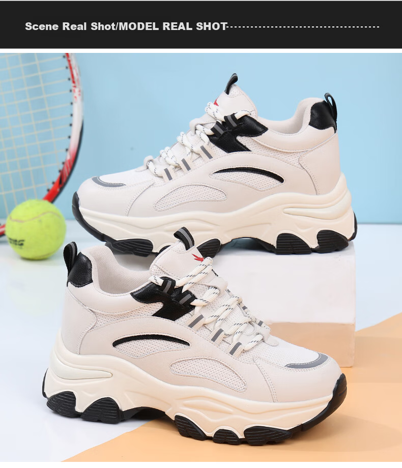 RED DRAGONFLY Women's Height Increasing Dad Sneakers Thick Sole INS Trendy Casual Sports Shoes C0TTN06091 Beige Brown Size 36 5