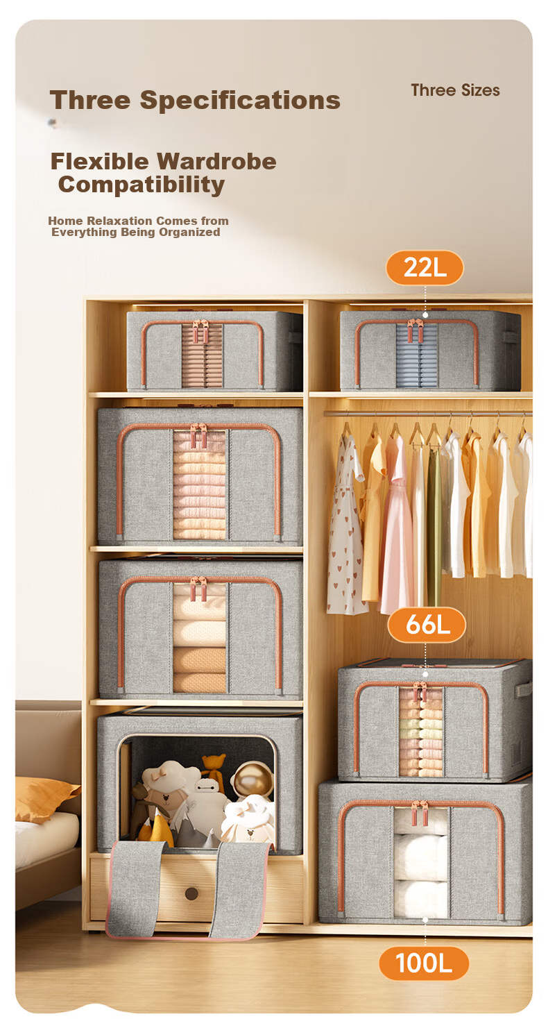 Meiliya Fabric Storage Box Clothes Quilt Organizer Wardrobe Storage Box Bin Double Window Gray 66L 9