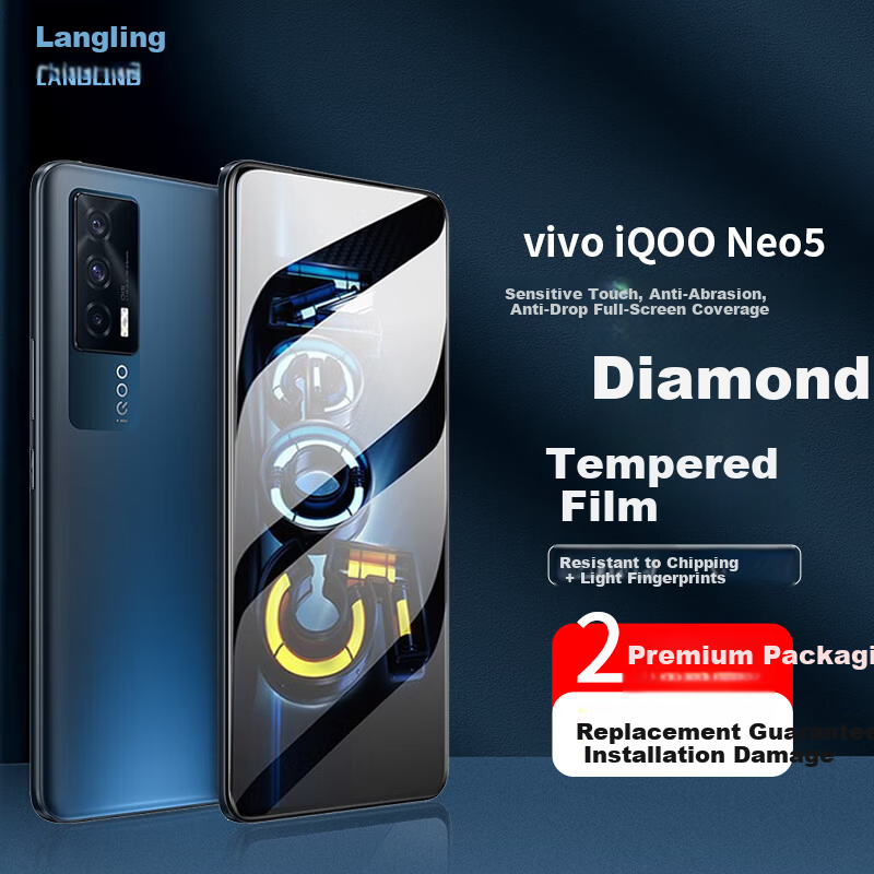 Langling [2-Pack] Tempered Glass Screen Protector for vivo iQOO Neo5, Full Coverage HD Anti-Scratch Anti-Fingerprint Protective Film