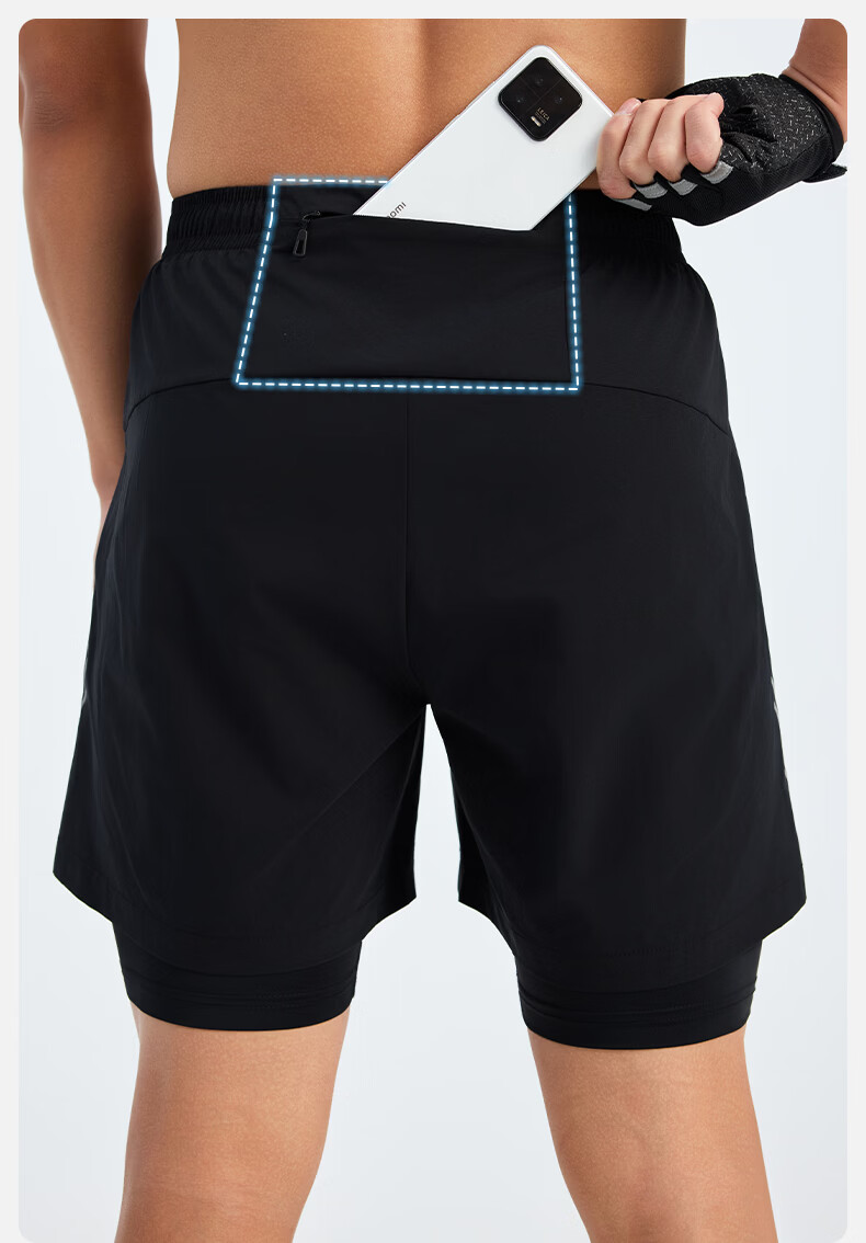 KELME Quick-Dry Men's Running Training Fitness Compression Antibacterial Two-in-One Sports Shorts Agate Black S 7