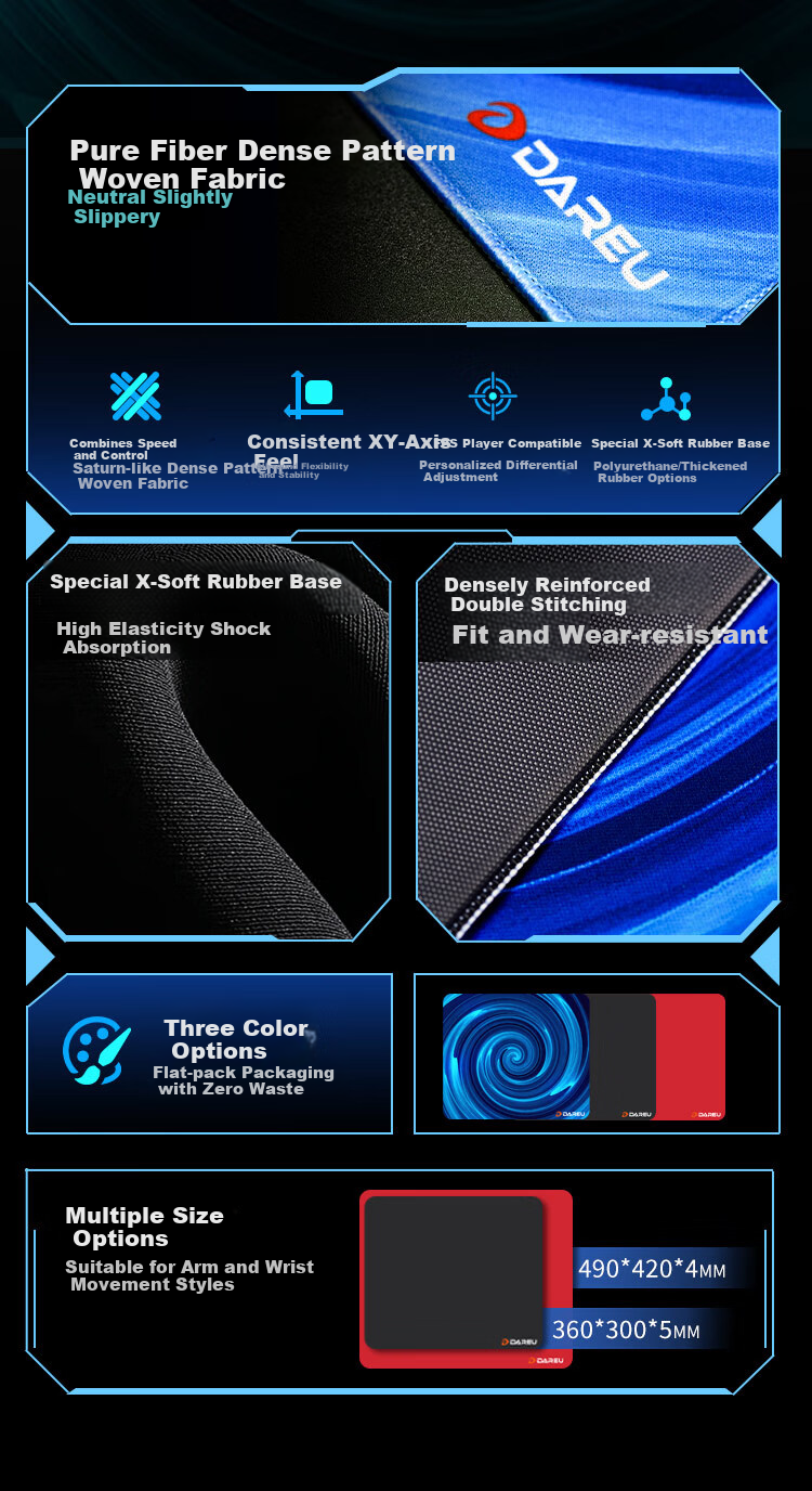 Dareu KONG Gaming Mouse Pad FPS Competitive Smooth Neutral Large Office Desk Mat Valorant CSGO 360x300x5mm Rubber Base Blue 2