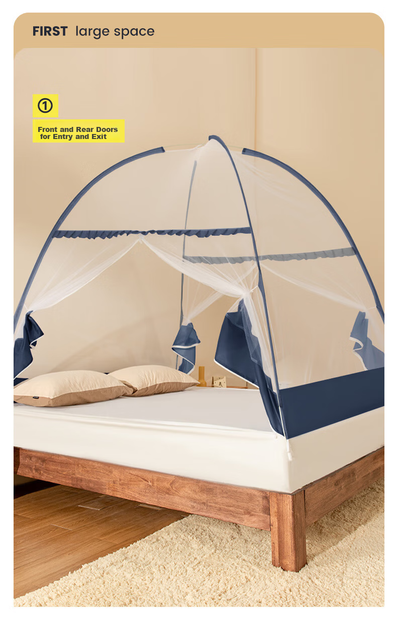 Gaorui No-Installation Mongolian Yurt Mosquito Net Anti-Fall Class A Home Bedroom 1.8×2m Sea Salt Blue [Thickened Steel Wire Frame] 10