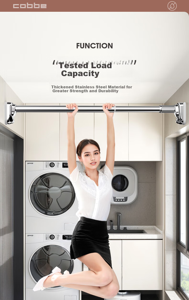Cobbe No-Drill Telescopic Clothes Drying Rod Balcony Clothes Rack Support Rod Door Curtain Rod Hanging Rod Roman Rod 3