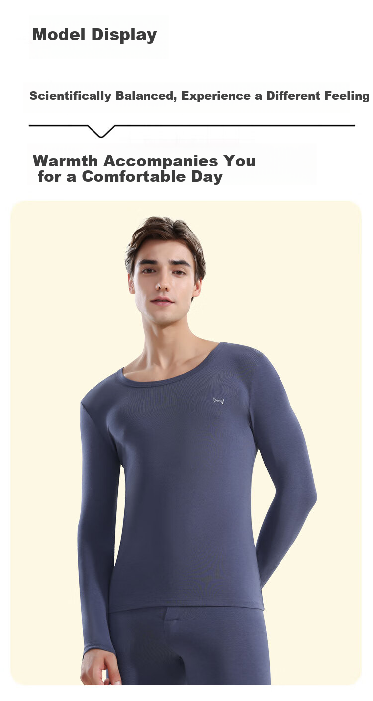 MiiOW 80S Modal Xinjiang Cotton Men's Thermal Underwear Set, Autumn Undershirt And Pants, Slim-Fit Base Layer Cotton Sweater, Heather Gray 19