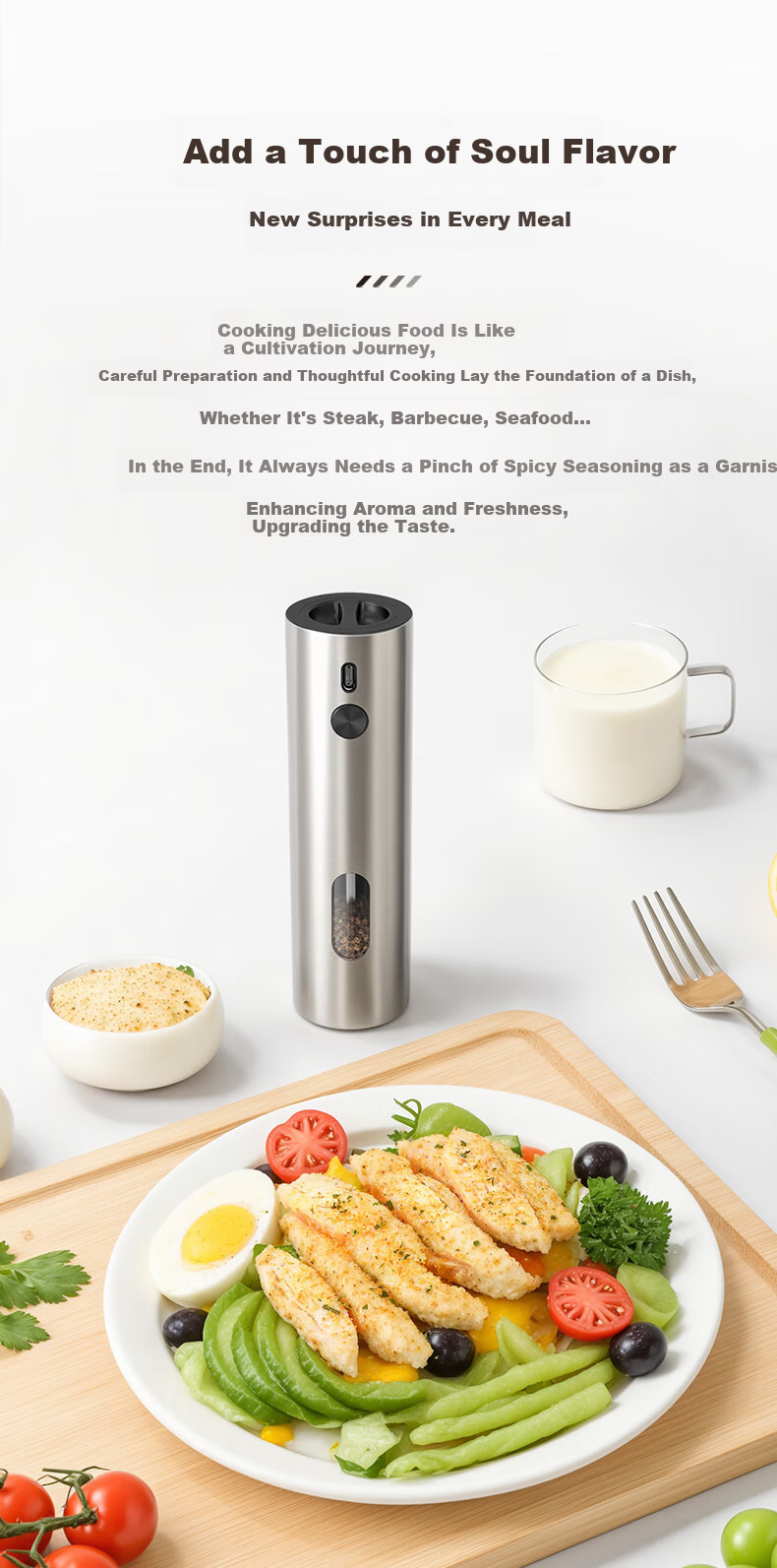 CLITON Electric Pepper Grinder Rechargeable Base Peppercorn Sea Salt Grinder Kitchen Spice Mill Adjustable Coarseness 6