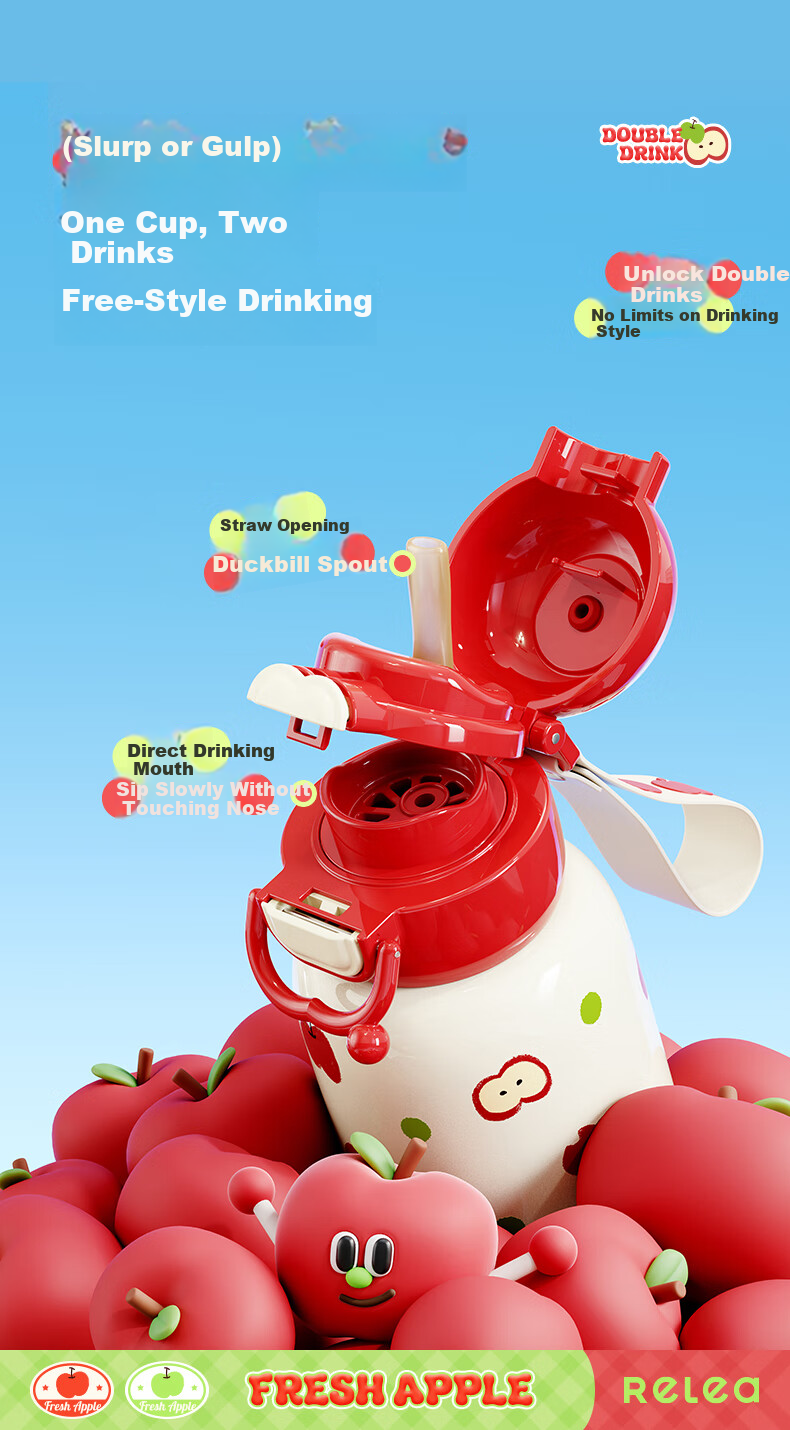RELEA Kids Insulated Water Bottle Large Capacity 316L Stainless Steel Straw Cup Baby Sippy Cup Birthday Gift 5