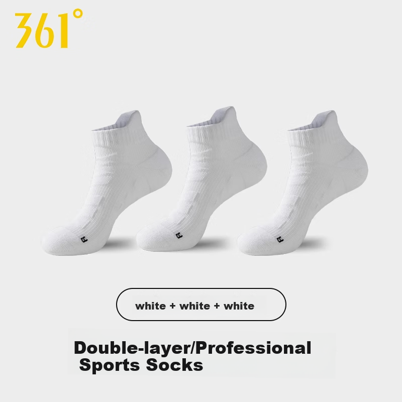 361° Men's Sports Breathable Sweat-Absorbing Shock-Absorbing Non-Slip Running Marathon Socks White - 3 Pairs One Size