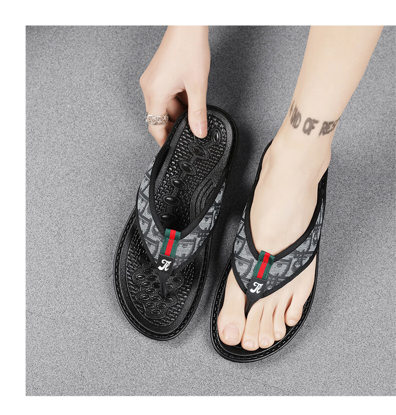 TonLion Men's Flip Flops 2026 Summer Woven Texture Soft Sole Beach Sandals Black Size 41 10