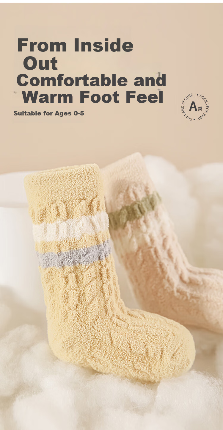 Five Cotton 3-Pair Pack Thickened Mid-Calf Children's Socks Infant Socks Class A Twisted Seamless Striped Baby Socks 2