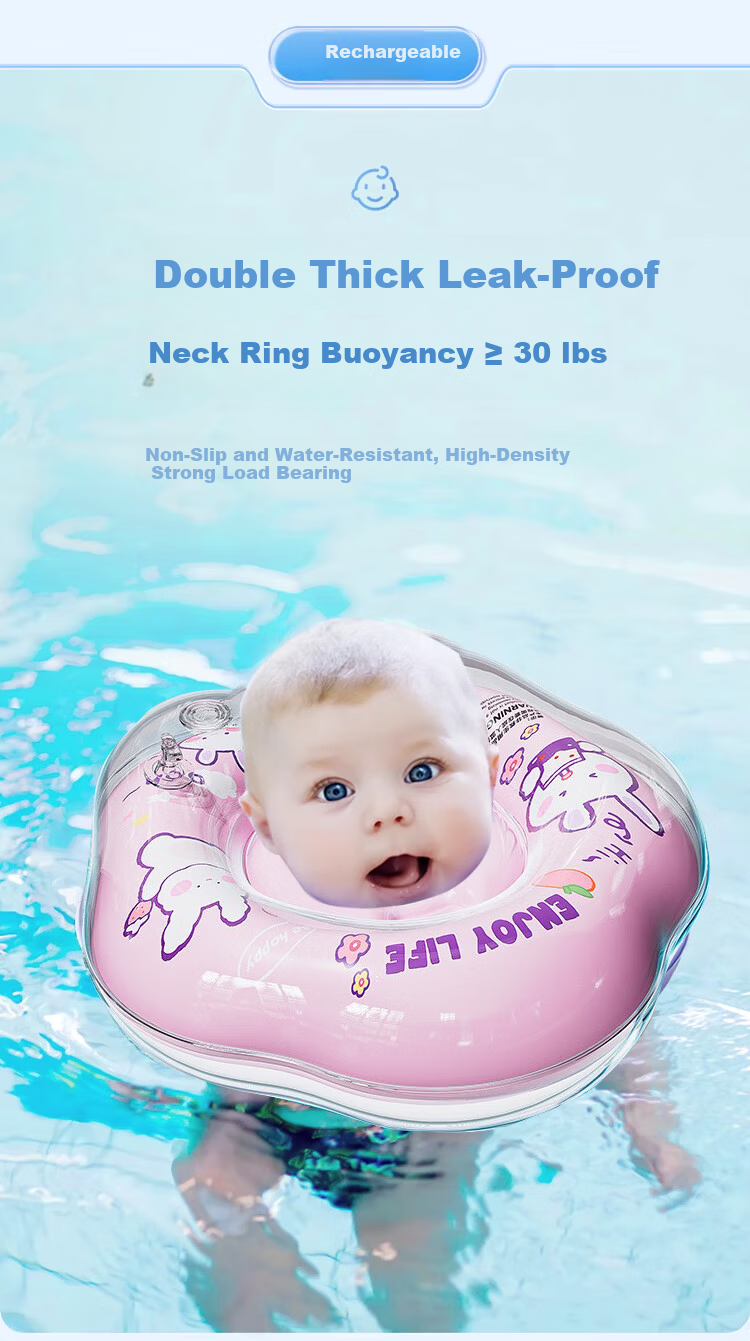 Yonglebao Baby Swimming Ring 0-6 Months Neck Float Newborn Baby Bath Neck Ring M Size 5-10 lbs Bear Design 2