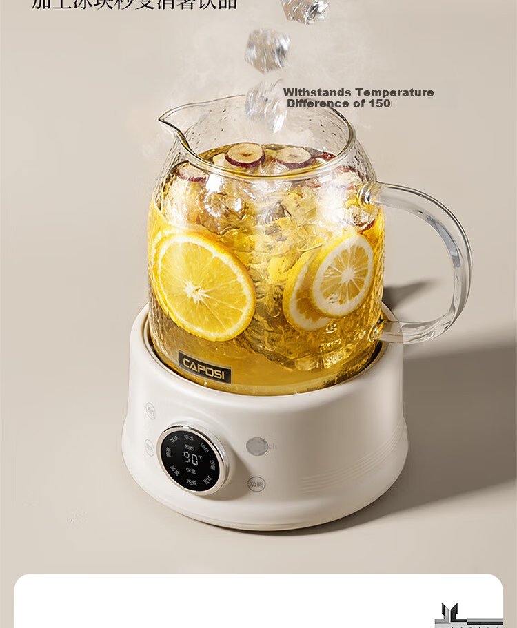 CAPOSI German Full Glass Health Pot Fully Automatic Constant Temperature Kettle Office Multifunctional Flower Tea Kettle Tea Cooker Stewing Integrated Auto Power-Off Electric Kettle New Model [Stewing 12