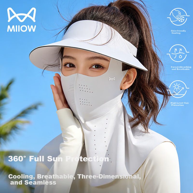 Miiow Women's Full Face Ice Silk Sun Protection Mask Neck Guard 2026 Summer UV Protection Face Bikini Sunshade