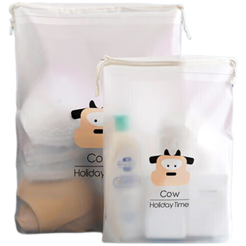 EEKIKS Drawstring Shoe Bags, Transparent Waterproof Thickened Shoe Storage Bags, 5 Large 5 Medium 10 Pieces, Small Cow Patter