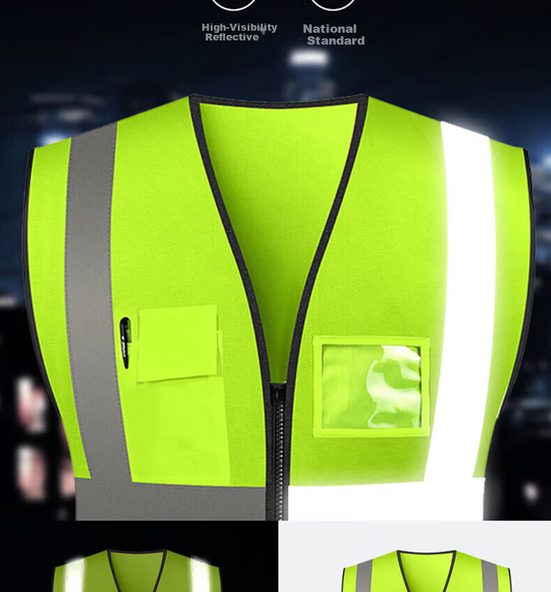 BAIGE Reflective Vest Durable Thickened Traffic Construction Sanitation Vest Fluorescent Multi-pocket Zipper Orange CW365757 3