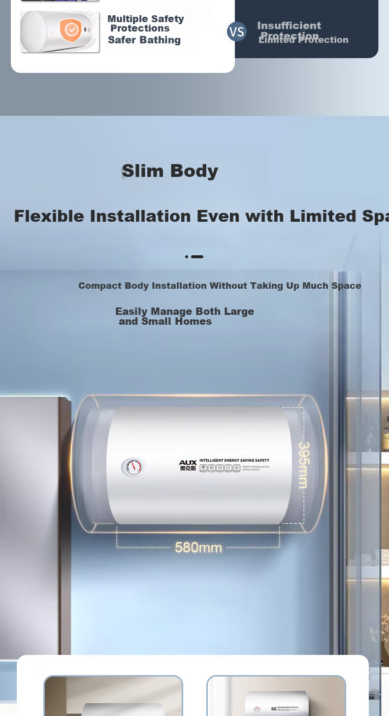 AUX 60-Liter Electric Water Heater, Storage Tank Round Barrel, 2100W Rapid Heating, Insulation, Household Kitchen Bathroom Large Water Capacity Safe Bathing MOX-60Y39H [Subsidies] 3