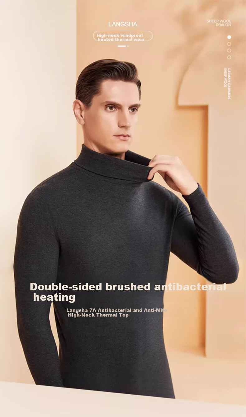 LangSha Autumn Winter German Velvet High Neck Base Shirt 7A Antibacterial Mite-Resistant Men's Outerwear Fleece Thickened Thermal Autumn Top 1