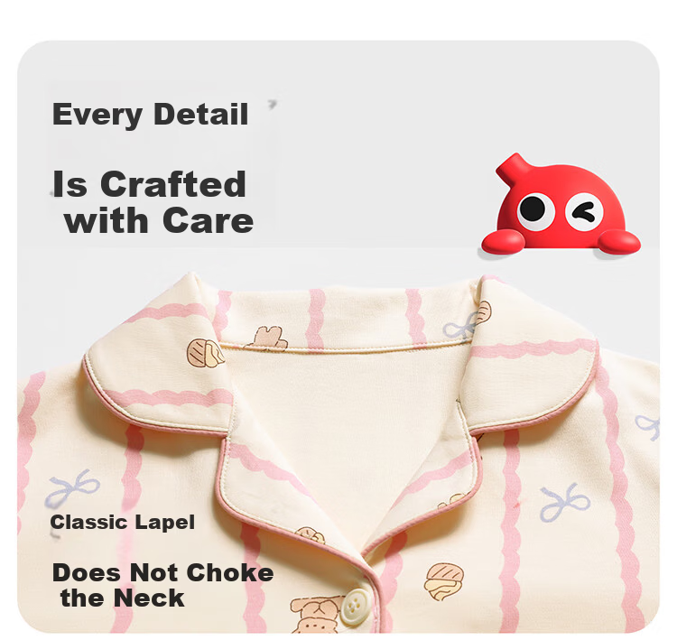 Hodo Children's Pajama Cardigan 100% Cotton Spring Autumn Long Sleeve Class A Big Kids New Girls Long Sleeve Homewear Set 10