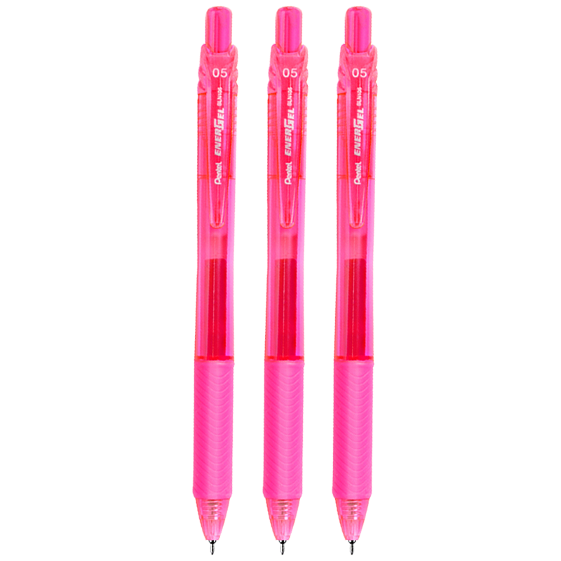 Pentel BLN105 Pink Retractable 0.5mm Gel Pen High-Value Quick-Dry Signature Pen Business Student Water-Based Ink Stationery 3-Pack Pink