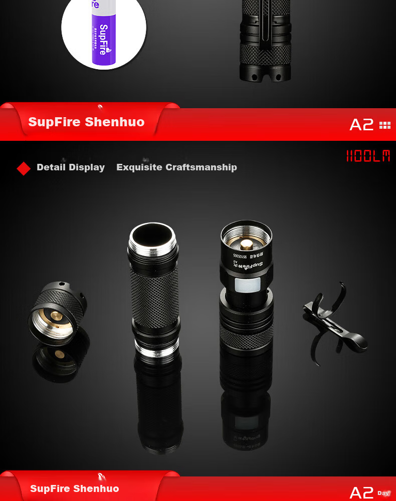 SupFire Superfire Mini Flashlight A2 15W+2200mAh Built-in Battery P50 8