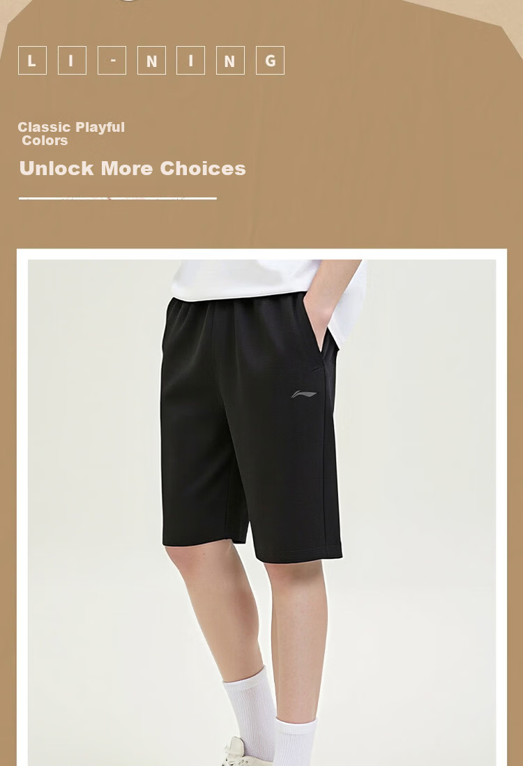 LI-NING Men's Summer Running Shorts Lightweight Quick-Dry Breathable Fashion Casual Comfortable Sports Shorts 6