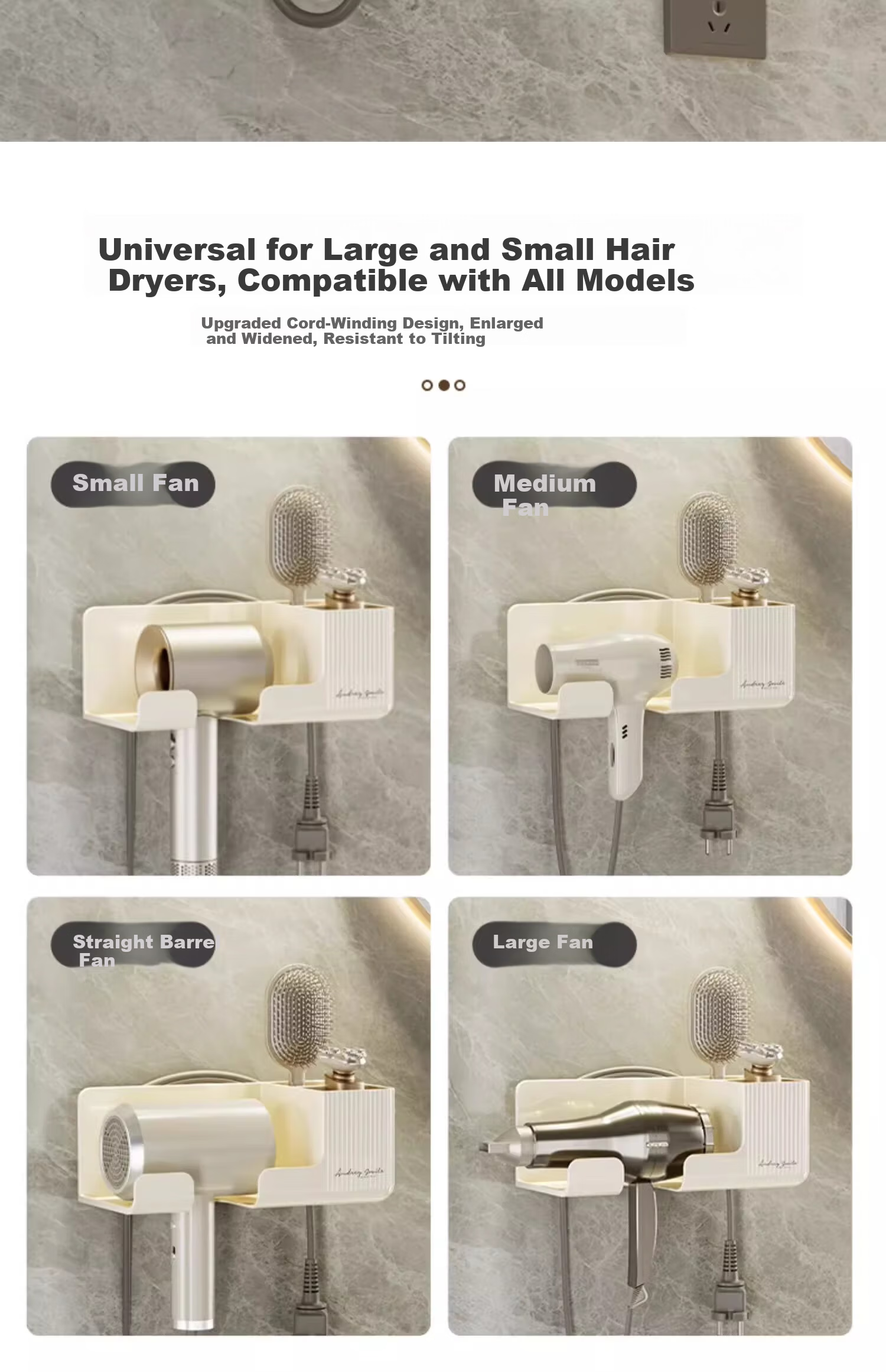 Bydoll Hair Dryer Storage Rack No-Drill Wall-Mounted Bathroom Hairdryer Holder Bathroom Hairdryer Organizer Shelf 3