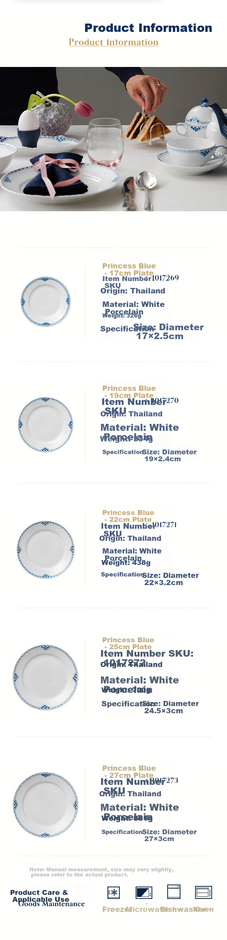 RoyalCopenhagen Princess Blue Hand-Painted Seasoning Dishes, Condiment Plates, Sauce Dishes, Soy Sauce Dishes, 11CM Small Plates *5 2