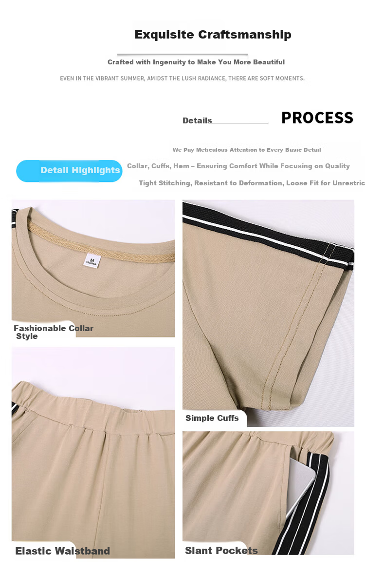 Woodpecker Pure Cotton Women's Summer Sportswear Set Loose Short Sleeve Long Pants Middle-aged Mom Casual Two-piece Suit Royal Blue 4XL 7