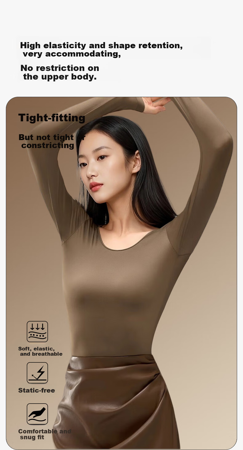 Herbal Essence Women's Autumn Thermal Underwear Set Ultra-Thin Hyaluronic Acid Skin-Enhancing Warm Base Layer Top and Bottom 12