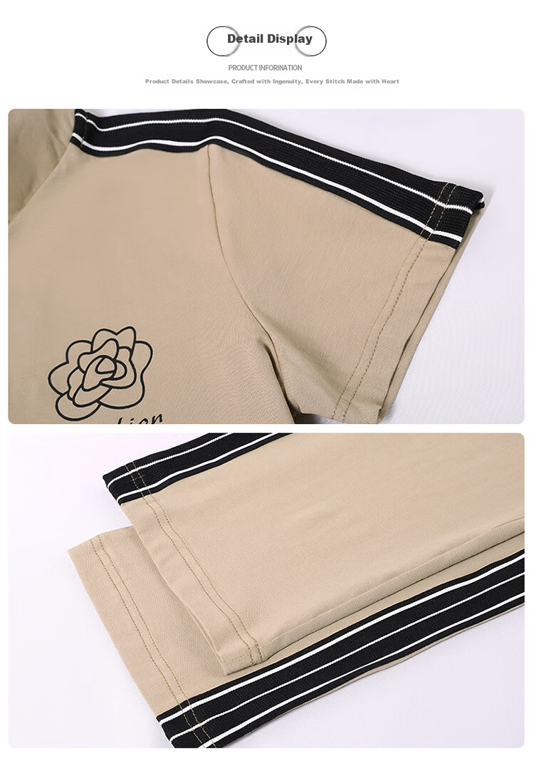 Woodpecker Zipper Sportswear Set for Women Summer Thin Cotton Middle-aged Fashion Casual Stand Collar Two-piece Khaki 2XL 27