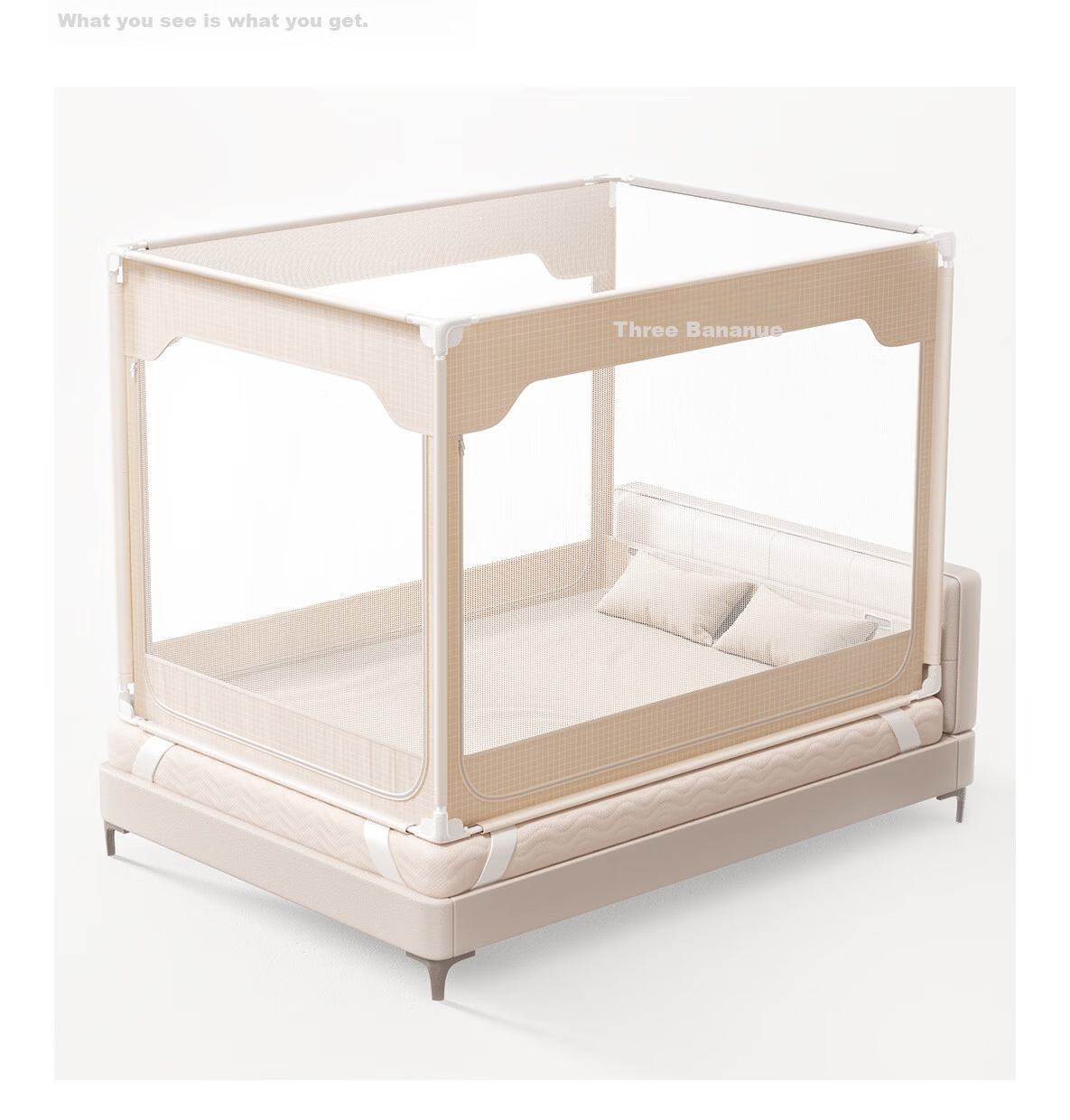 Banxianyue Steady Cabin Max2 Baby Anti-Fall Mosquito Net Bed Rail 1.5x2m Home Beige Flat Tube Frame 8