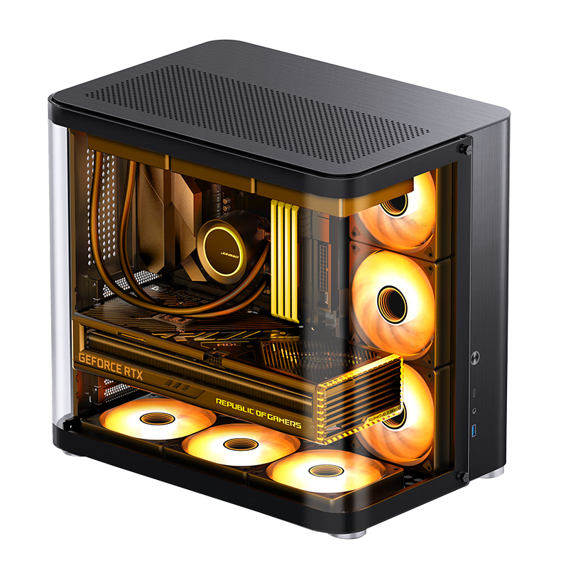 JONSBO TK-2 Black, Curved Panoramic ATX Case (Aluminum Alloy Shell, Dual 360mm Radiator Support, 9 Fan Positions, Type-C Gen2 10Gbps+)