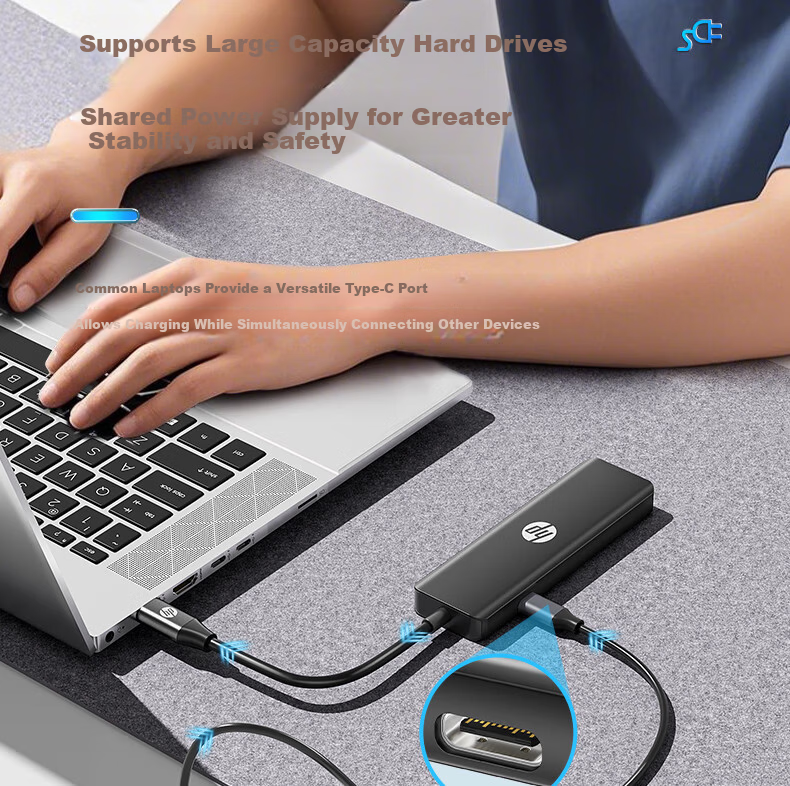 HP Docking Station Type-C to USB Hub High-Speed 3.0 Splitter Expansion Dock Apple Computer Adapter USB Extension Cable CT210 Black 7
